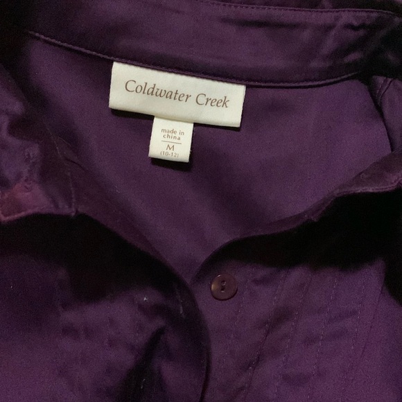 Coldwater Creek M (10/12) pleated button down shirt deep Concord grape - Picture 3 of 7